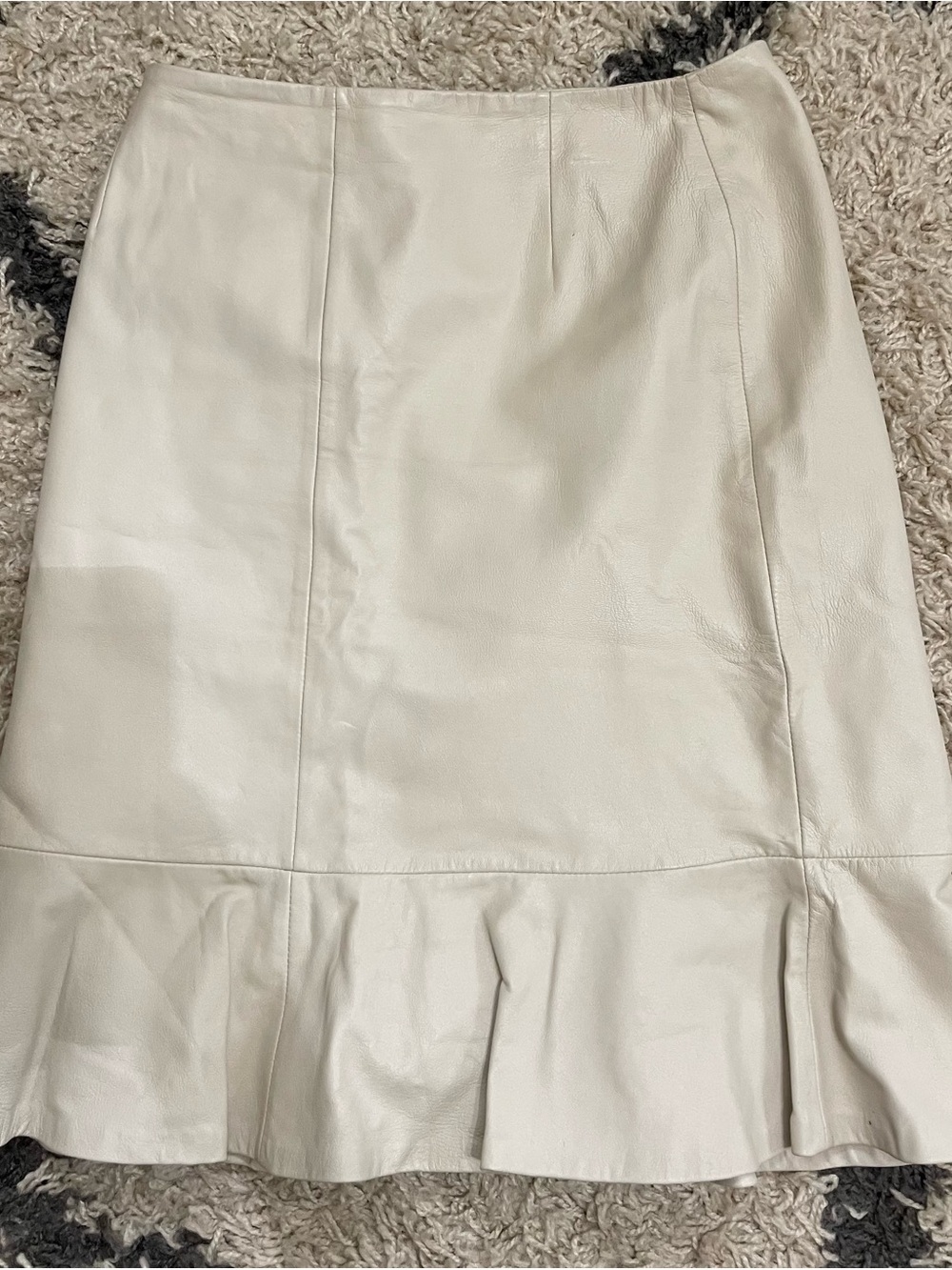 Cream Leather A-Line Skirt with Ruffle Hem
